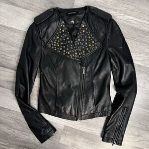 William Rast Studded Genuine Leather Moto Jacket Black Size XS